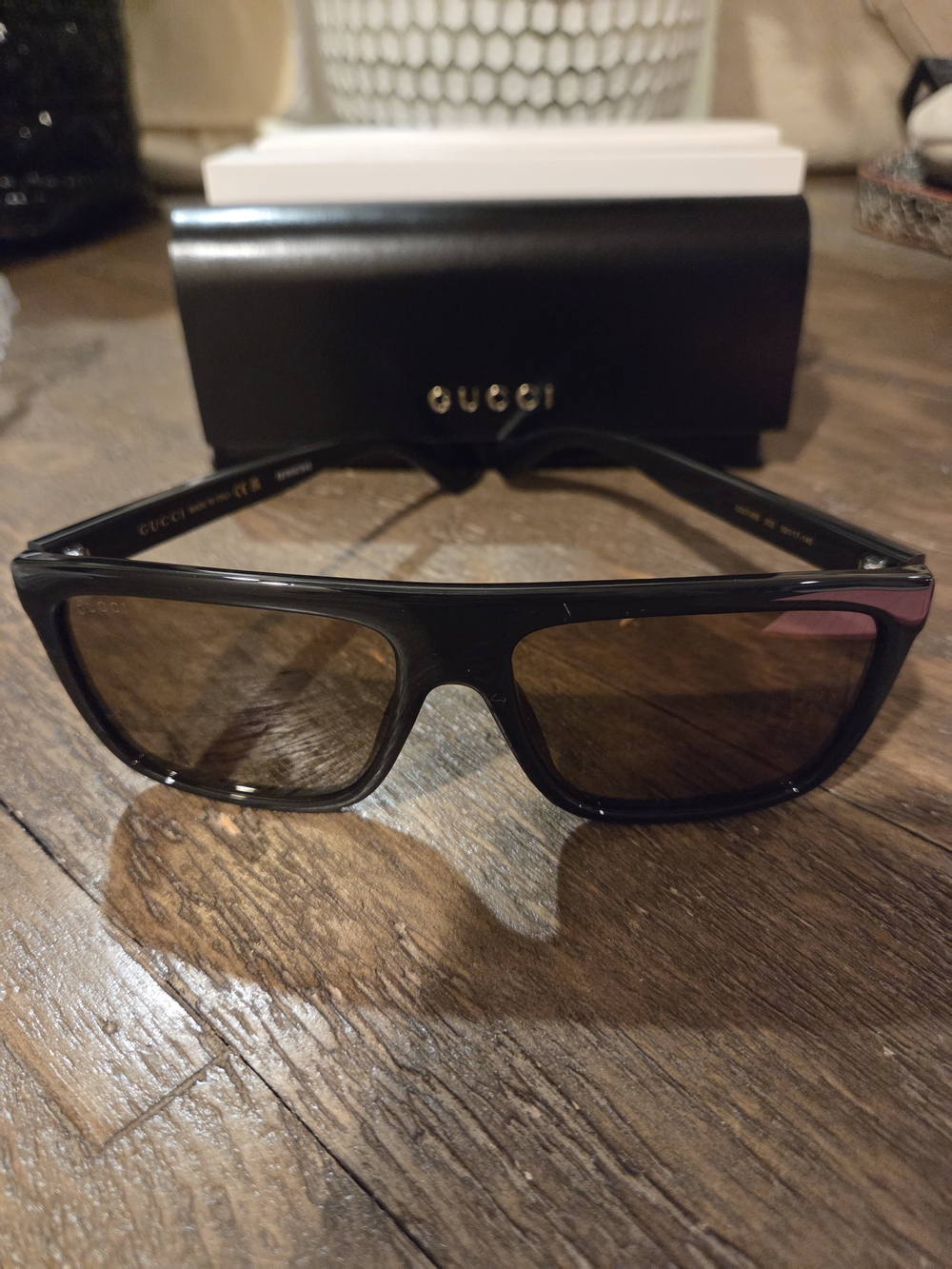 NWT Gucci Square Sunglasses Black Brown GG0748S 002 Authentic